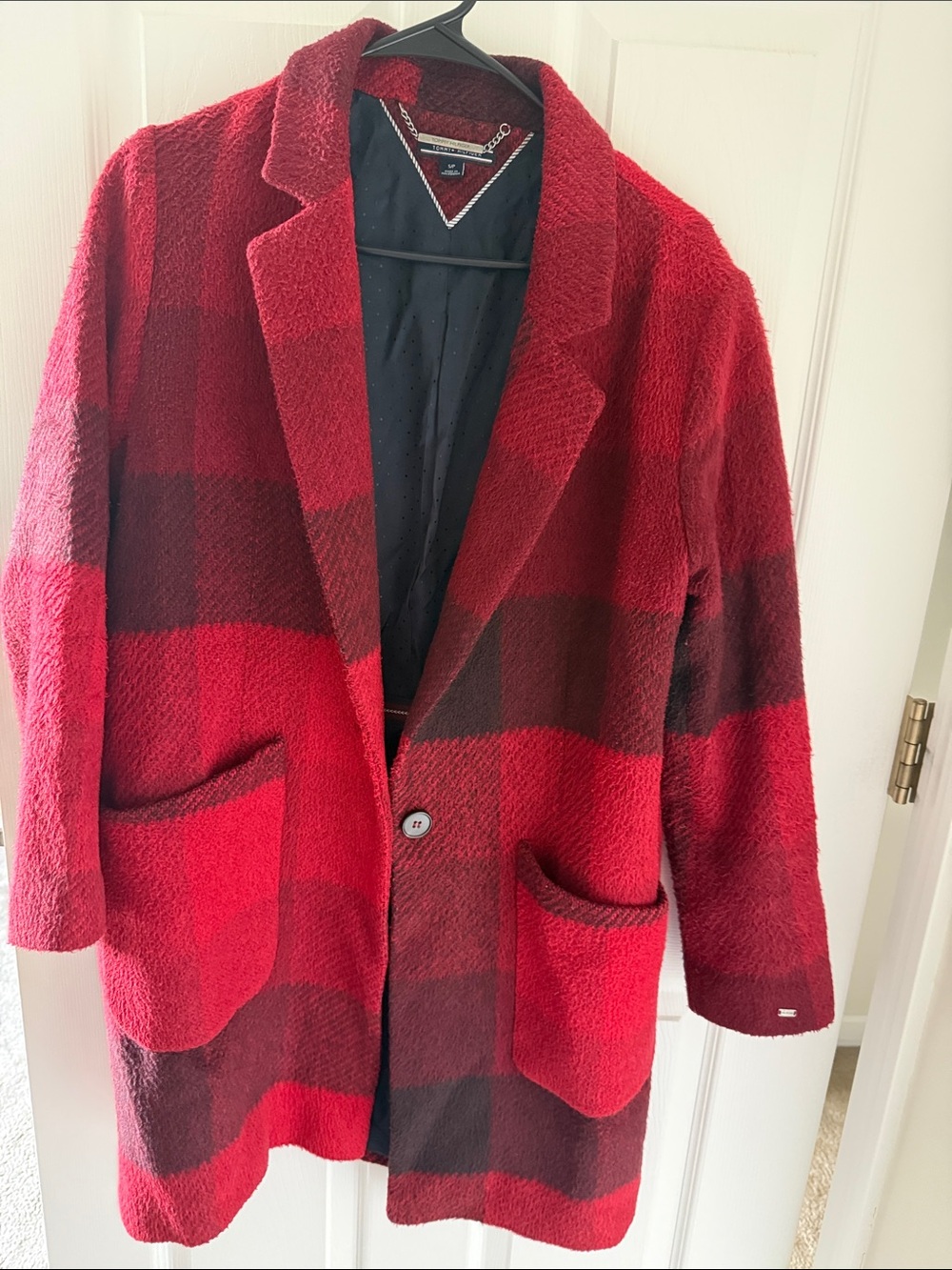 Women’s Tommy Hilfiger Red Plaid Wool-Blend Coat